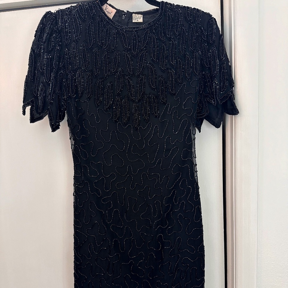 Laurence Kazar New York Vintage Beaded Cocktail Silk Dress sz PS Petite Small